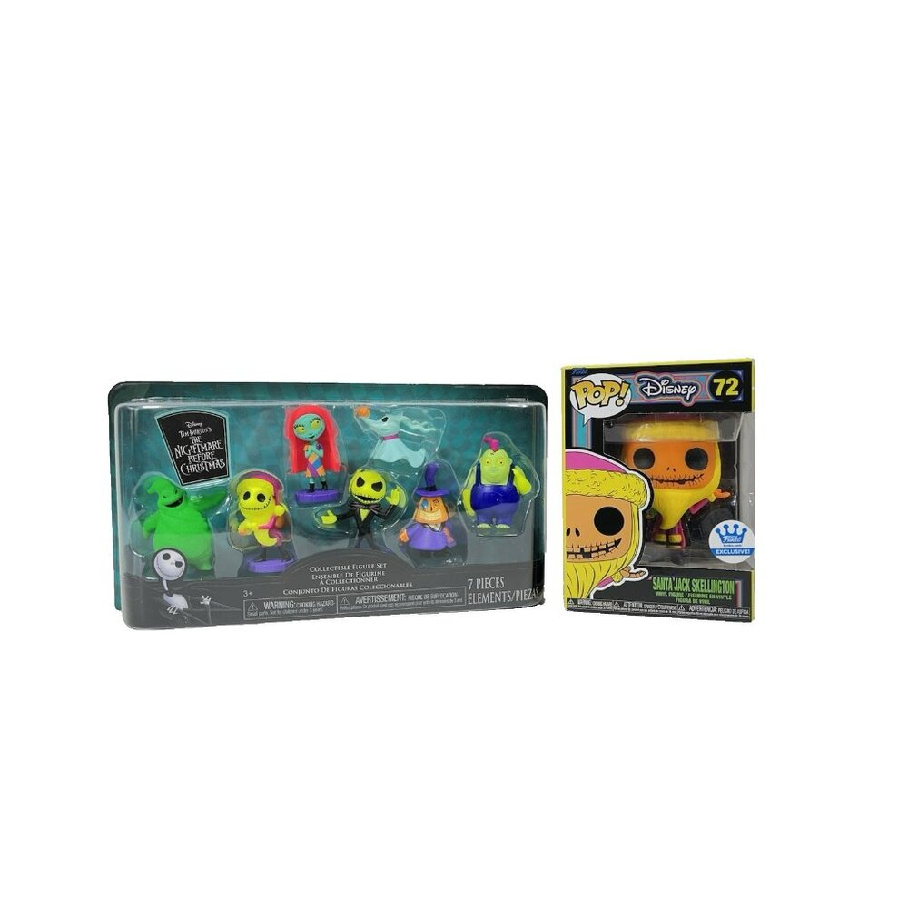 Disney The Nightmare Before Christmas Figure Set Of 7 & Santa Jack Funko Bundle